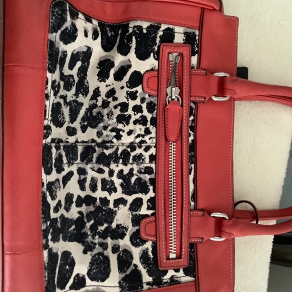 Coach Legacy Haley Red Leather and Leopard Print Cloth Trim Satchel With Tassel - Picture 6 of 12